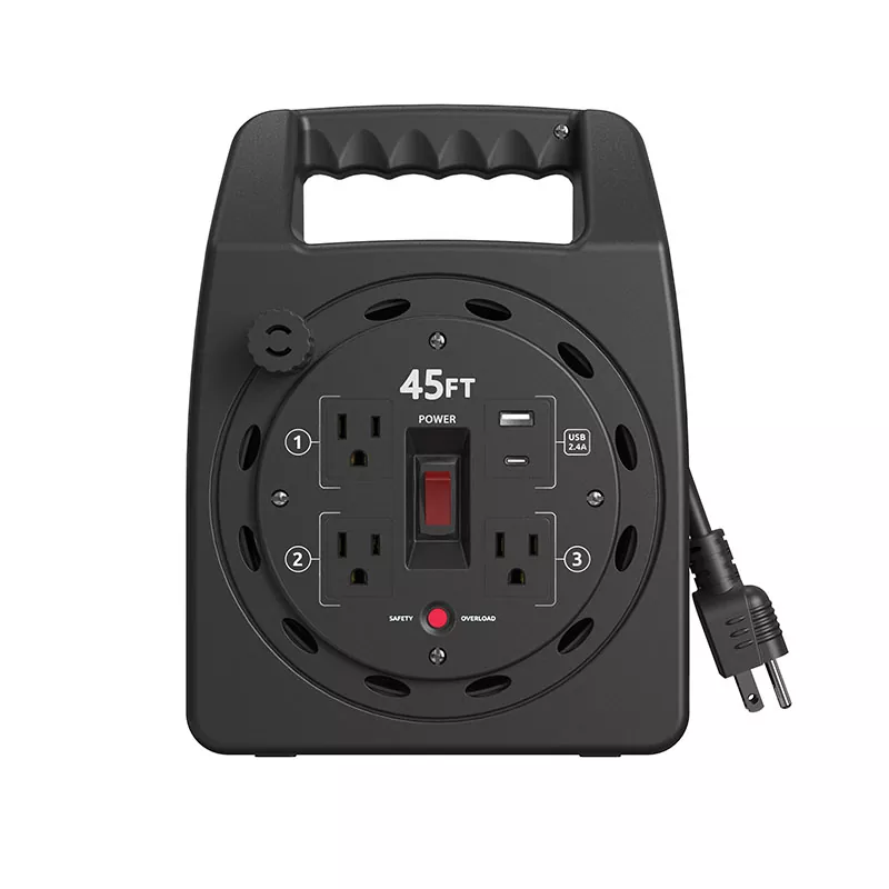 3 Saltoki Usb2.4a Plastikozko kablearen bobina 45 oin gainkarga babesarekin 3 Saltoki Usb2.4a Plastikozko kablearen bobina 45 oin gainkarga babesarekin